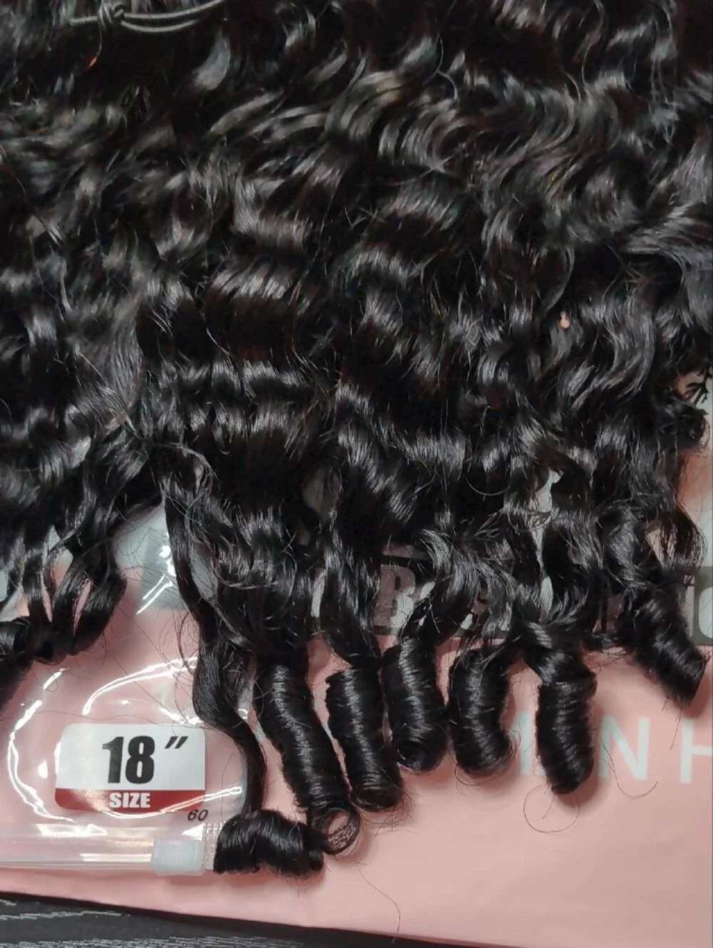 18-in Human Hair Burmese Curly Half Wig Glueless Spiral Ends Drawstring 1B 180%